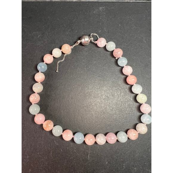 Modern Multi Beryl Bolo Necklace 12mm Morganite Aquamarine Sterling - Picture 9 of 13